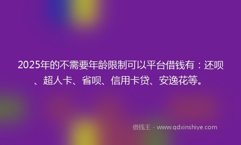 2025年的不需要年龄限制可以平台借钱有：还呗、超人卡、省呗、信用卡贷、安逸花等。