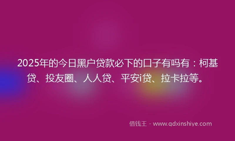 2025年的今日黑户贷款必下的口子有吗有：柯基贷、投友圈、人人贷、平安i贷、拉卡拉等。