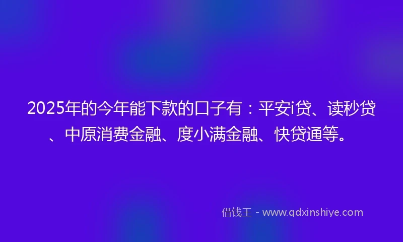 2025年的今年能下款的口子有：平安i贷、读秒贷、中原消费金融、度小满金融、快贷通等。