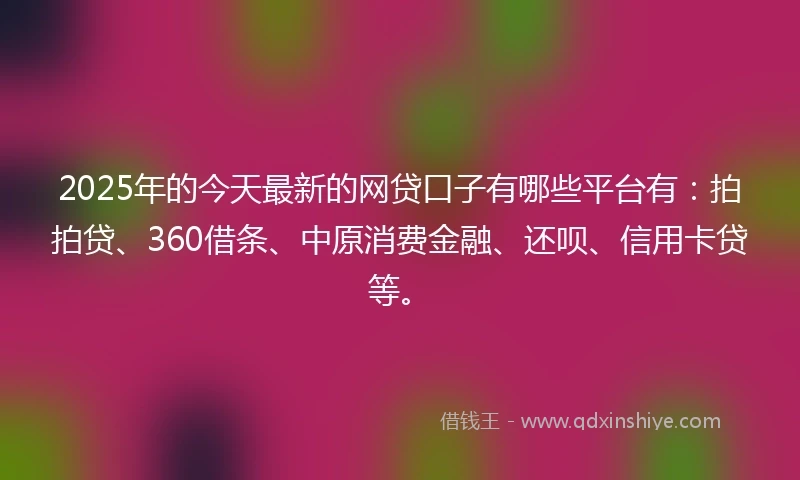2025年的今天最新的网贷口子有哪些平台有：拍拍贷、360借条、中原消费金融、还呗、信用卡贷等。