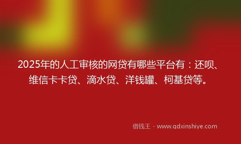2025年的人工审核的网贷有哪些平台有：还呗、维信卡卡贷、滴水贷、洋钱罐、柯基贷等。