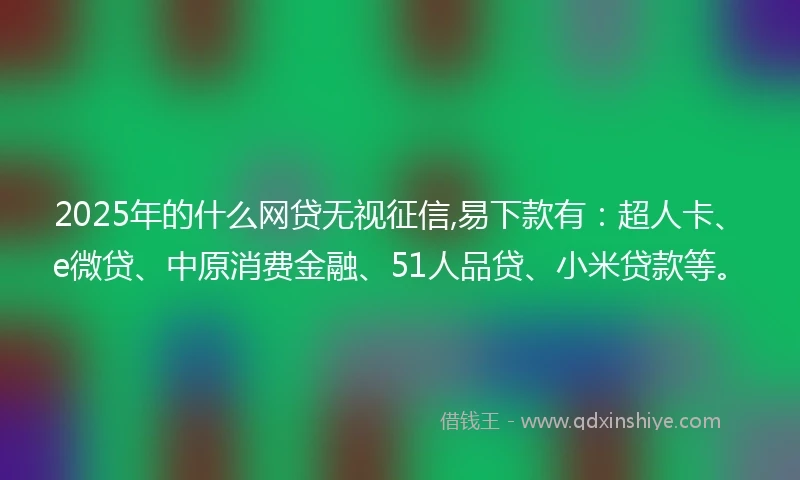 2025年的什么网贷无视征信,易下款有：超人卡、e微贷、中原消费金融、51人品贷、小米贷款等。