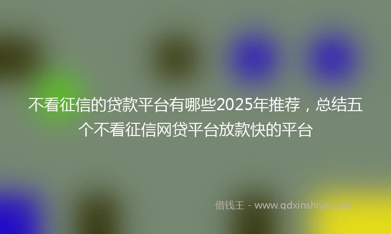 不看征信的贷款平台有哪些2025年推荐，总结五个不看征信网贷平台放款快的平台