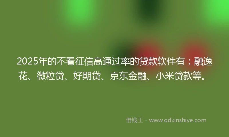 2025年的不看征信高通过率的贷款软件有：融逸花、微粒贷、好期贷、京东金融、小米贷款等。