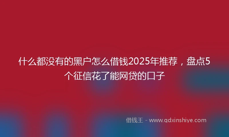 什么都没有的黑户怎么借钱2025年推荐，盘点5个征信花了能网贷的口子