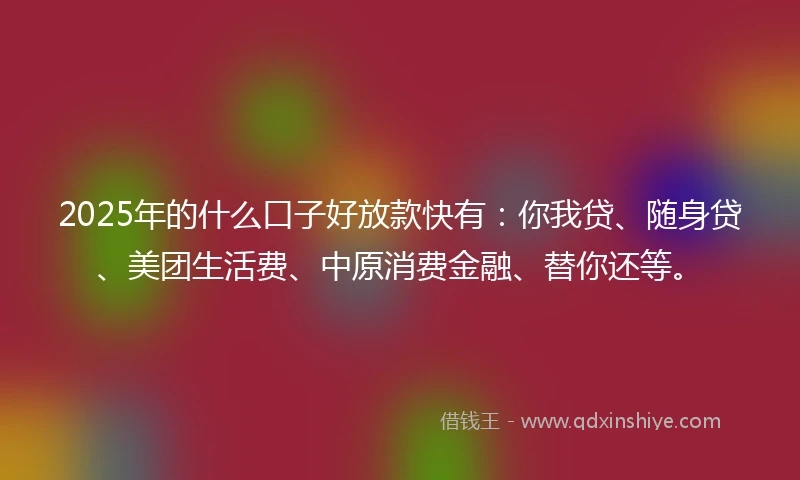 2025年的什么口子好放款快有：你我贷、随身贷、美团生活费、中原消费金融、替你还等。