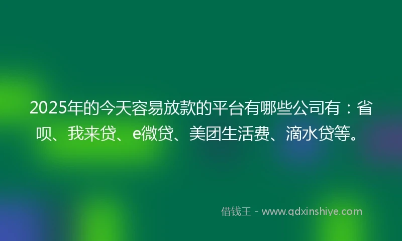2025年的今天容易放款的平台有哪些公司有：省呗、我来贷、e微贷、美团生活费、滴水贷等。