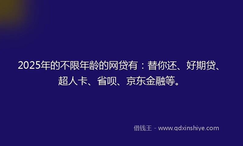 2025年的不限年龄的网贷有：替你还、好期贷、超人卡、省呗、京东金融等。