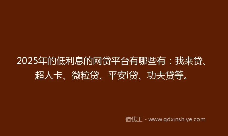 2025年的低利息的网贷平台有哪些有：我来贷、超人卡、微粒贷、平安i贷、功夫贷等。