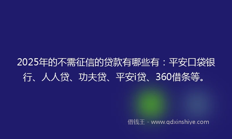 2025年的不需征信的贷款有哪些有：平安口袋银行、人人贷、功夫贷、平安i贷、360借条等。