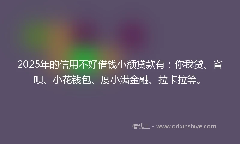 2025年的信用不好借钱小额贷款有：你我贷、省呗、小花钱包、度小满金融、拉卡拉等。