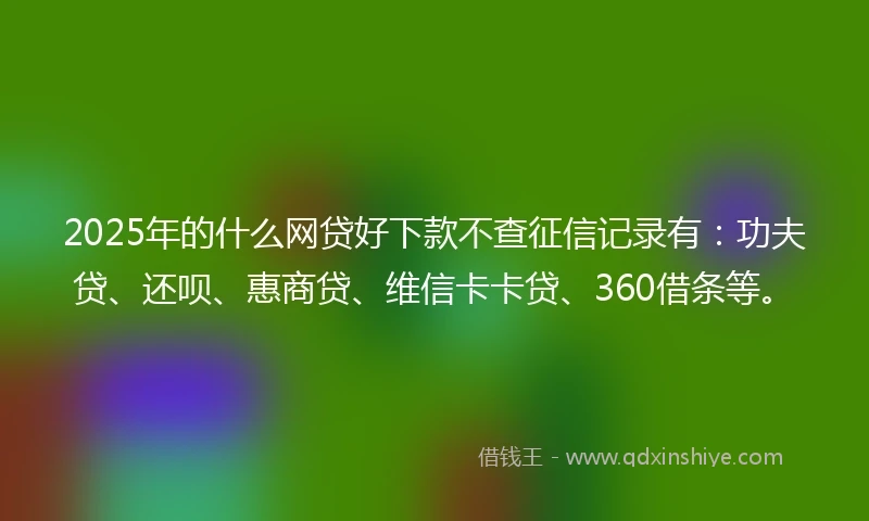 2025年的什么网贷好下款不查征信记录有：功夫贷、还呗、惠商贷、维信卡卡贷、360借条等。