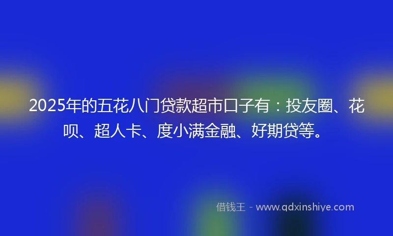 2025年的五花八门贷款超市口子有：投友圈、花呗、超人卡、度小满金融、好期贷等。