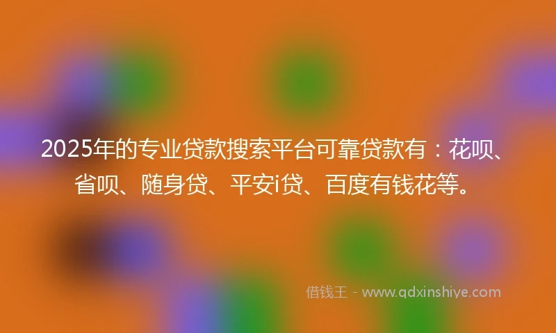2025年的专业贷款搜索平台可靠贷款有：花呗、省呗、随身贷、平安i贷、百度有钱花等。
