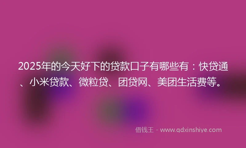 2025年的今天好下的贷款口子有哪些有：快贷通、小米贷款、微粒贷、团贷网、美团生活费等。