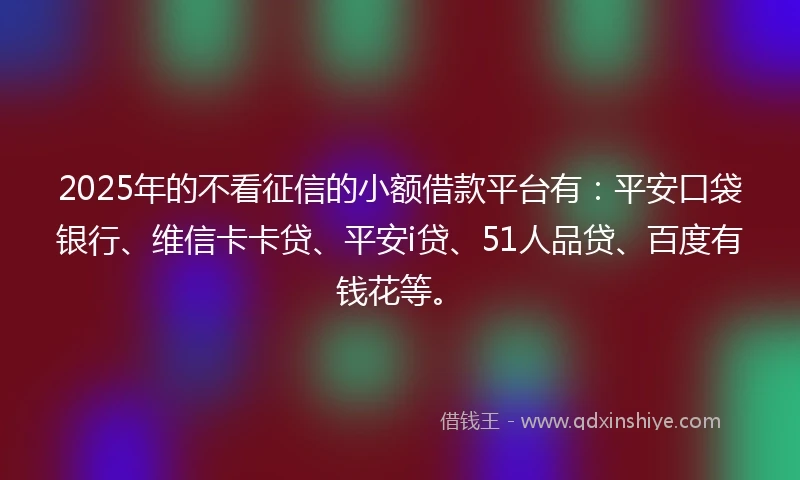 2025年的不看征信的小额借款平台有：平安口袋银行、维信卡卡贷、平安i贷、51人品贷、百度有钱花等。