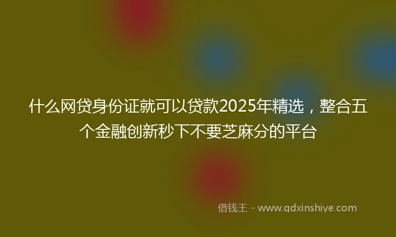 什么网贷身份证就可以贷款2025年精选，整合五个金融创新秒下不要芝麻分的平台