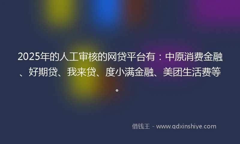 2025年的人工审核的网贷平台有：中原消费金融、好期贷、我来贷、度小满金融、美团生活费等。