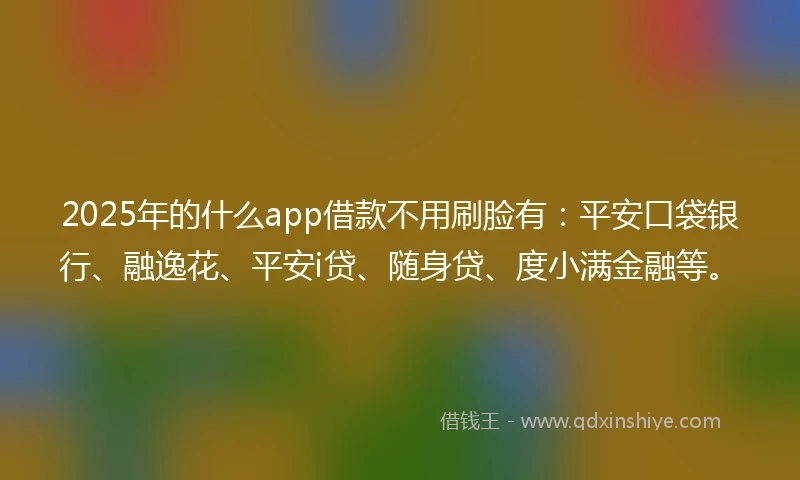 2025年的什么app借款不用刷脸有：平安口袋银行、融逸花、平安i贷、随身贷、度小满金融等。