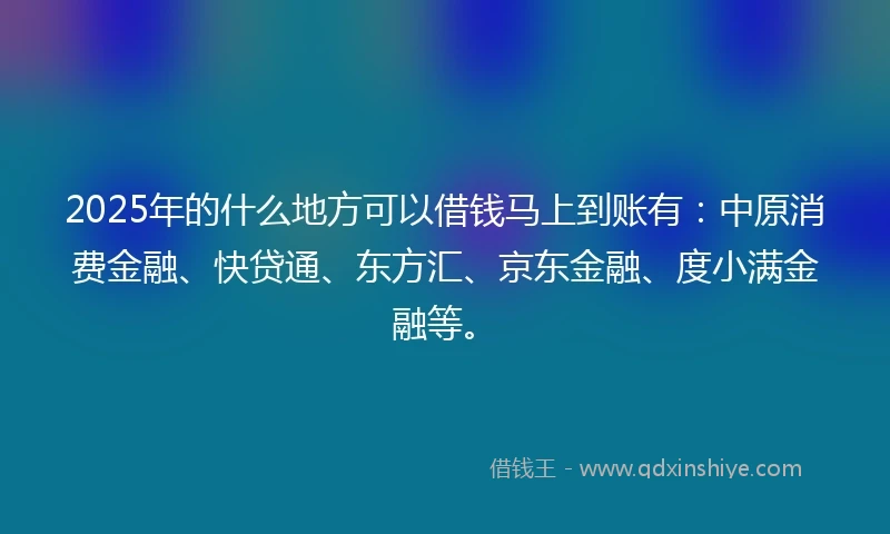2025年的什么地方可以借钱马上到账有：中原消费金融、快贷通、东方汇、京东金融、度小满金融等。