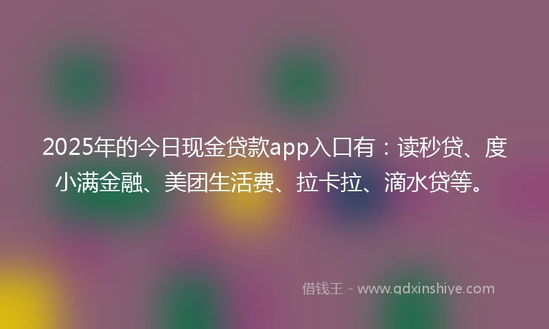 2025年的今日现金贷款app入口有：读秒贷、度小满金融、美团生活费、拉卡拉、滴水贷等。