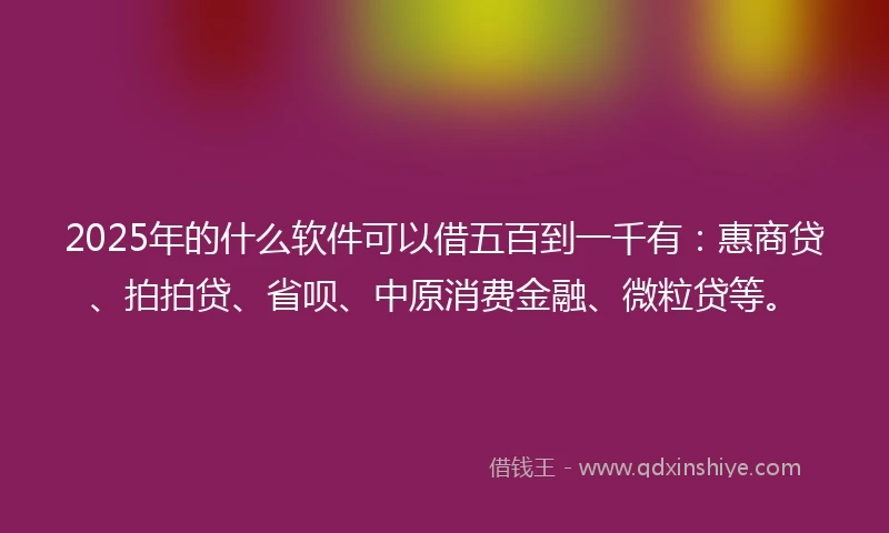 2025年的什么软件可以借五百到一千有：惠商贷、拍拍贷、省呗、中原消费金融、微粒贷等。