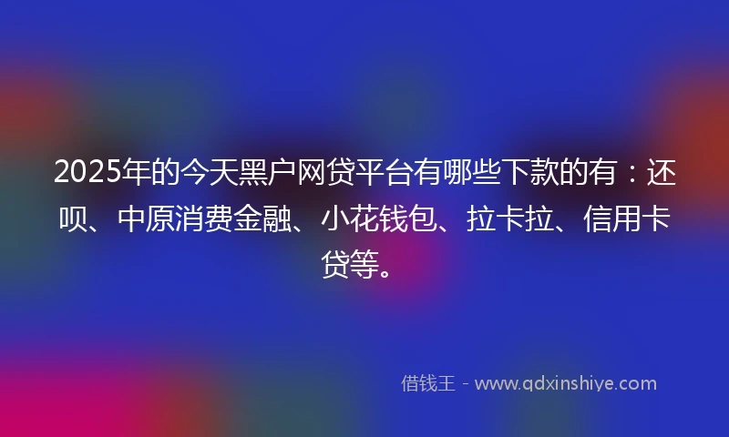2025年的今天黑户网贷平台有哪些下款的有：还呗、中原消费金融、小花钱包、拉卡拉、信用卡贷等。