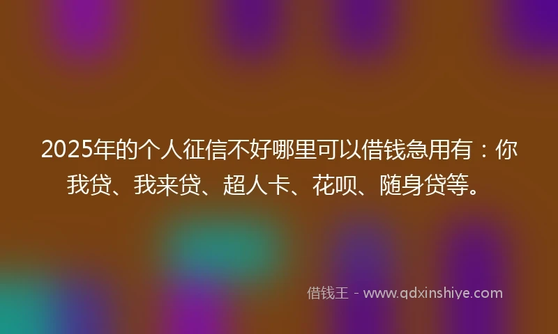 2025年的个人征信不好哪里可以借钱急用有：你我贷、我来贷、超人卡、花呗、随身贷等。