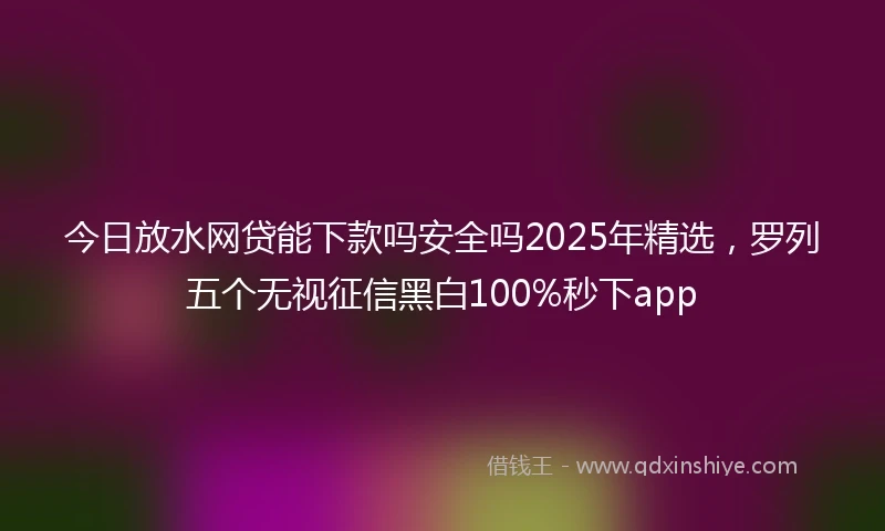 今日放水网贷能下款吗安全吗2025年精选，罗列五个无视征信黑白100%秒下app