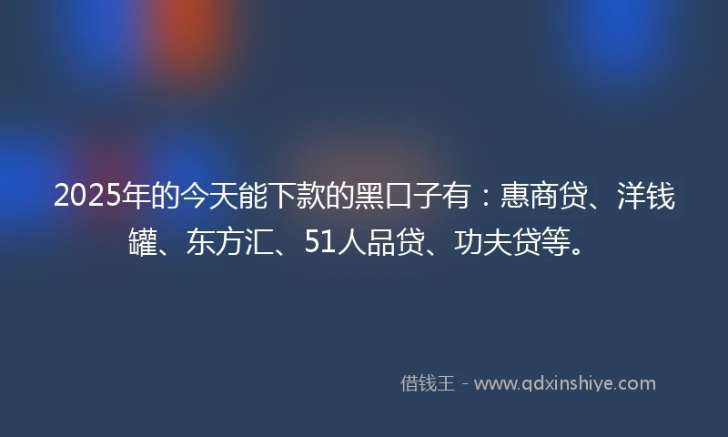 2025年的今天能下款的黑口子有：惠商贷、洋钱罐、东方汇、51人品贷、功夫贷等。