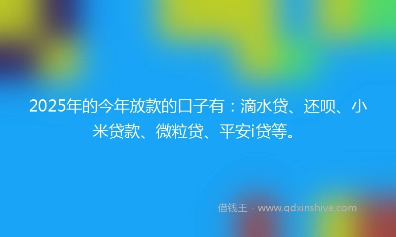 2025年的今年放款的口子有：滴水贷、还呗、小米贷款、微粒贷、平安i贷等。