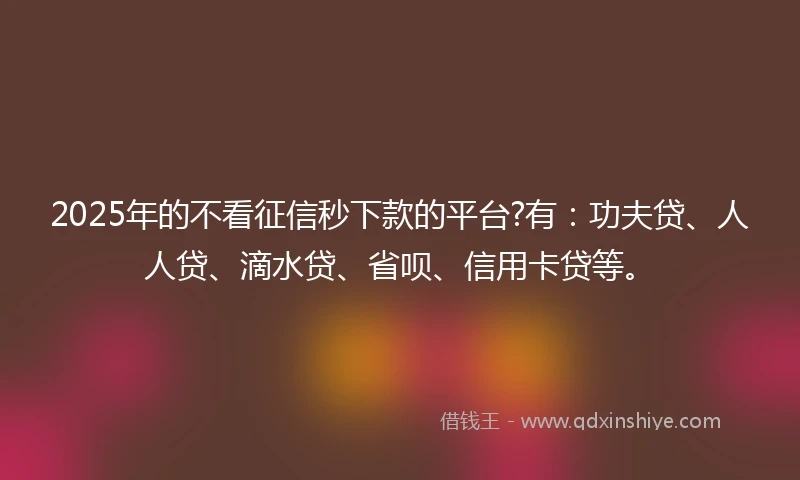 2025年的不看征信秒下款的平台?有：功夫贷、人人贷、滴水贷、省呗、信用卡贷等。