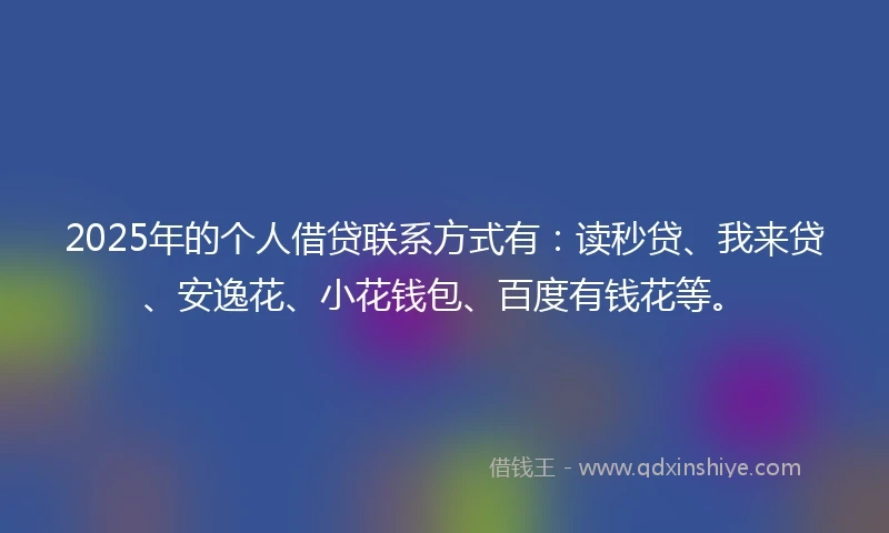 2025年的个人借贷联系方式有：读秒贷、我来贷、安逸花、小花钱包、百度有钱花等。