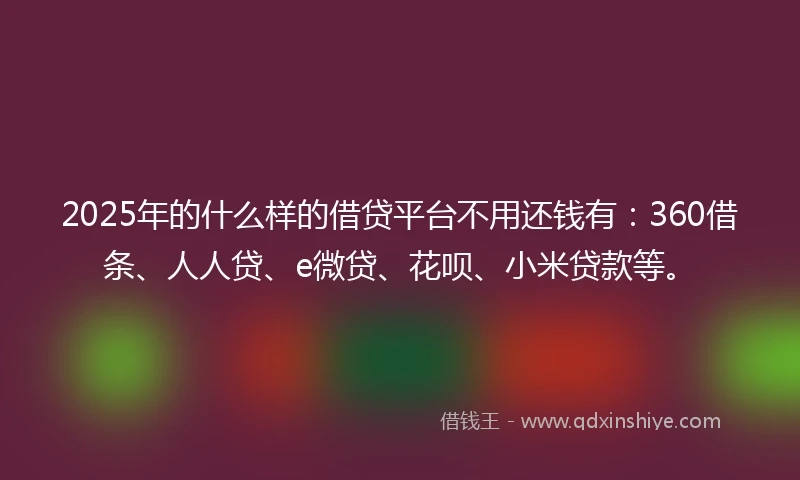 2025年的什么样的借贷平台不用还钱有：360借条、人人贷、e微贷、花呗、小米贷款等。