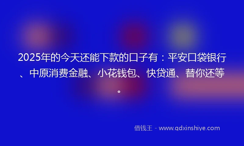 2025年的今天还能下款的口子有：平安口袋银行、中原消费金融、小花钱包、快贷通、替你还等。