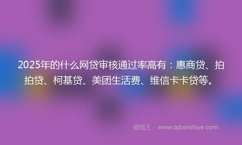 2025年的什么网贷审核通过率高有：惠商贷、拍拍贷、柯基贷、美团生活费、维信卡卡贷等。