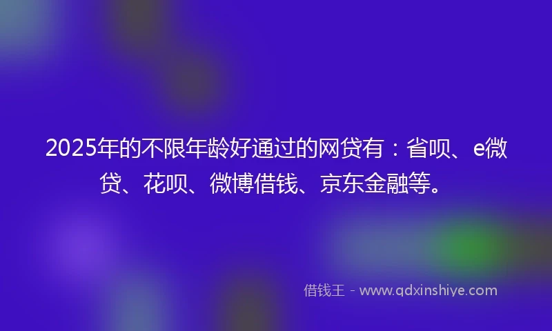 2025年的不限年龄好通过的网贷有：省呗、e微贷、花呗、微博借钱、京东金融等。