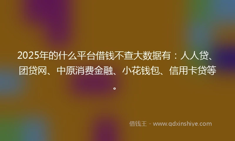 2025年的什么平台借钱不查大数据有：人人贷、团贷网、中原消费金融、小花钱包、信用卡贷等。