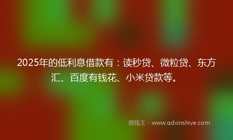 2025年的低利息借款有：读秒贷、微粒贷、东方汇、百度有钱花、小米贷款等。