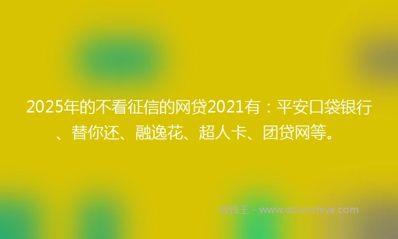 2025年的不看征信的网贷2021有：平安口袋银行、替你还、融逸花、超人卡、团贷网等。