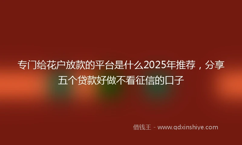 专门给花户放款的平台是什么2025年推荐，分享五个贷款好做不看征信的口子