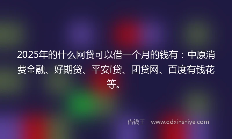 2025年的什么网贷可以借一个月的钱有：中原消费金融、好期贷、平安i贷、团贷网、百度有钱花等。