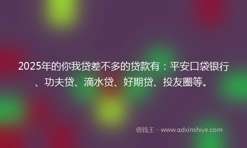 2025年的你我贷差不多的贷款有：平安口袋银行、功夫贷、滴水贷、好期贷、投友圈等。