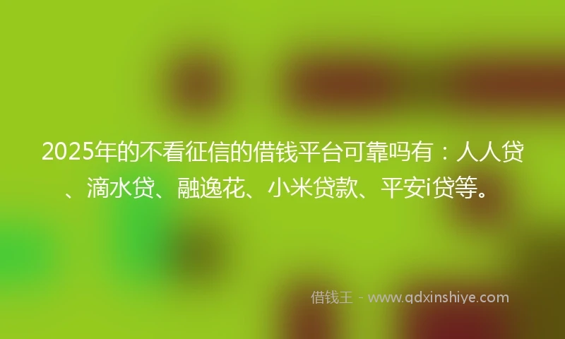 2025年的不看征信的借钱平台可靠吗有：人人贷、滴水贷、融逸花、小米贷款、平安i贷等。
