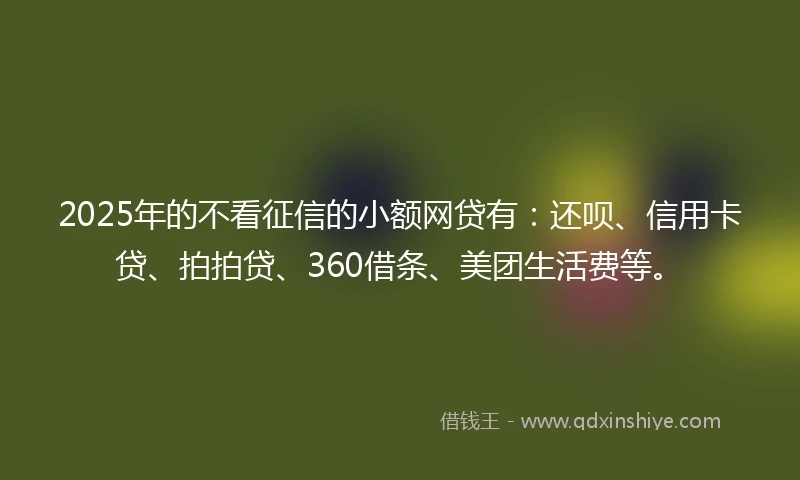 2025年的不看征信的小额网贷有：还呗、信用卡贷、拍拍贷、360借条、美团生活费等。