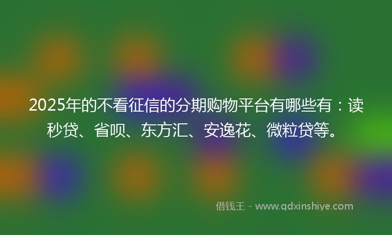 2025年的不看征信的分期购物平台有哪些有：读秒贷、省呗、东方汇、安逸花、微粒贷等。