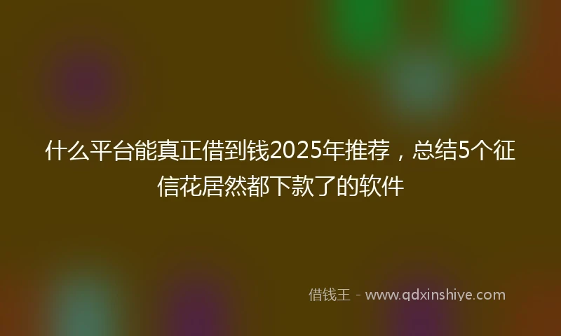 什么平台能真正借到钱2025年推荐，总结5个征信花居然都下款了的软件