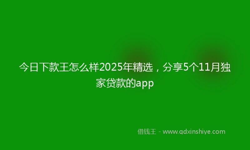 今日下款王怎么样2025年精选，分享5个11月独家贷款的app