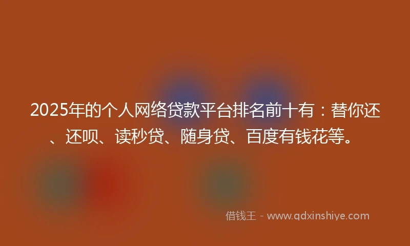 2025年的个人网络贷款平台排名前十有：替你还、还呗、读秒贷、随身贷、百度有钱花等。