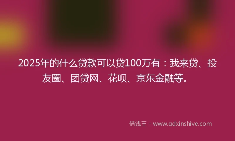 2025年的什么贷款可以贷100万有：我来贷、投友圈、团贷网、花呗、京东金融等。